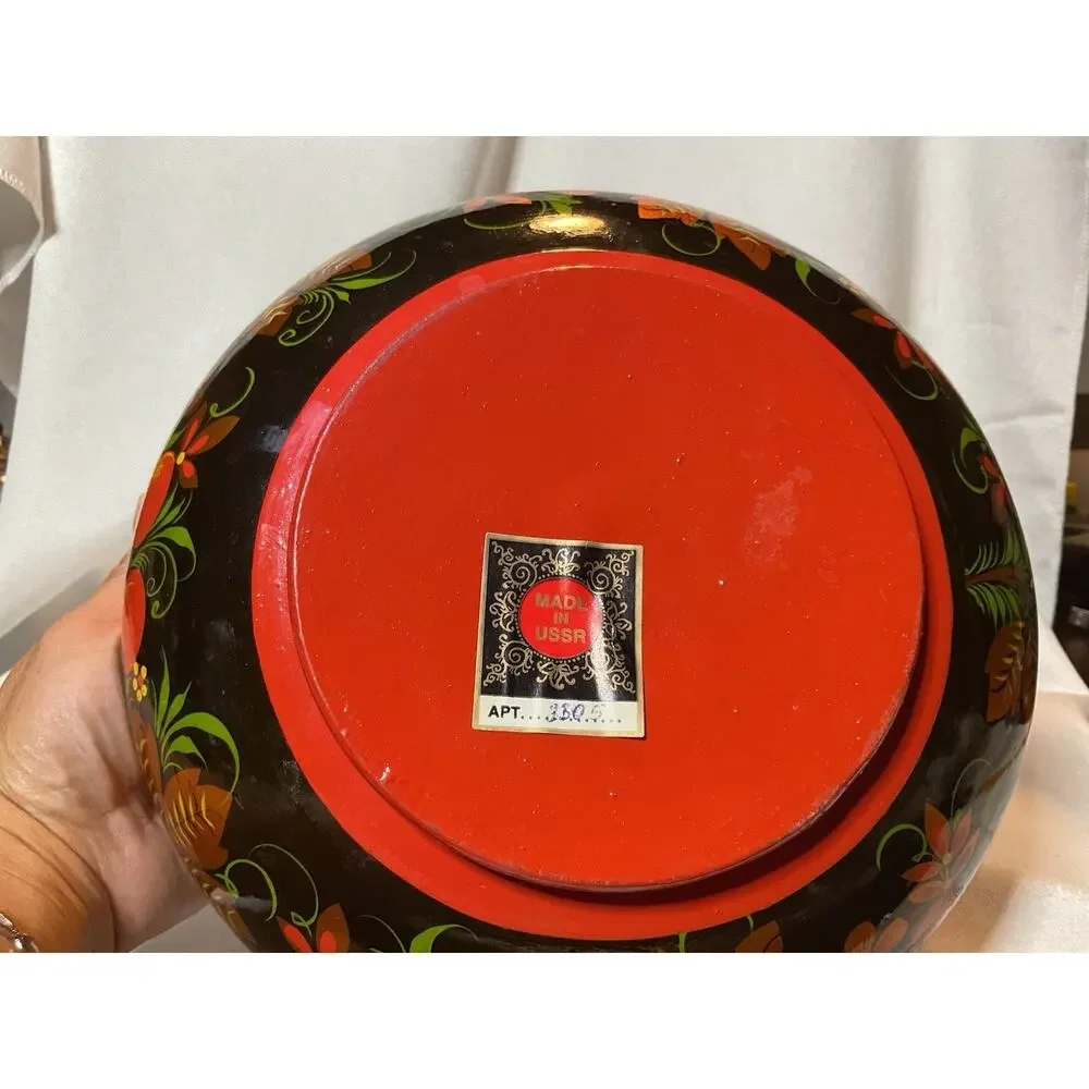 Vintage Russian Khokhloma Lacquer Wooden 8.5